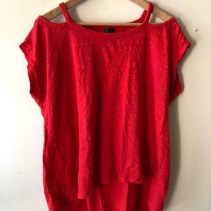 Anthropologie Red Cut-out Shoulder Tee